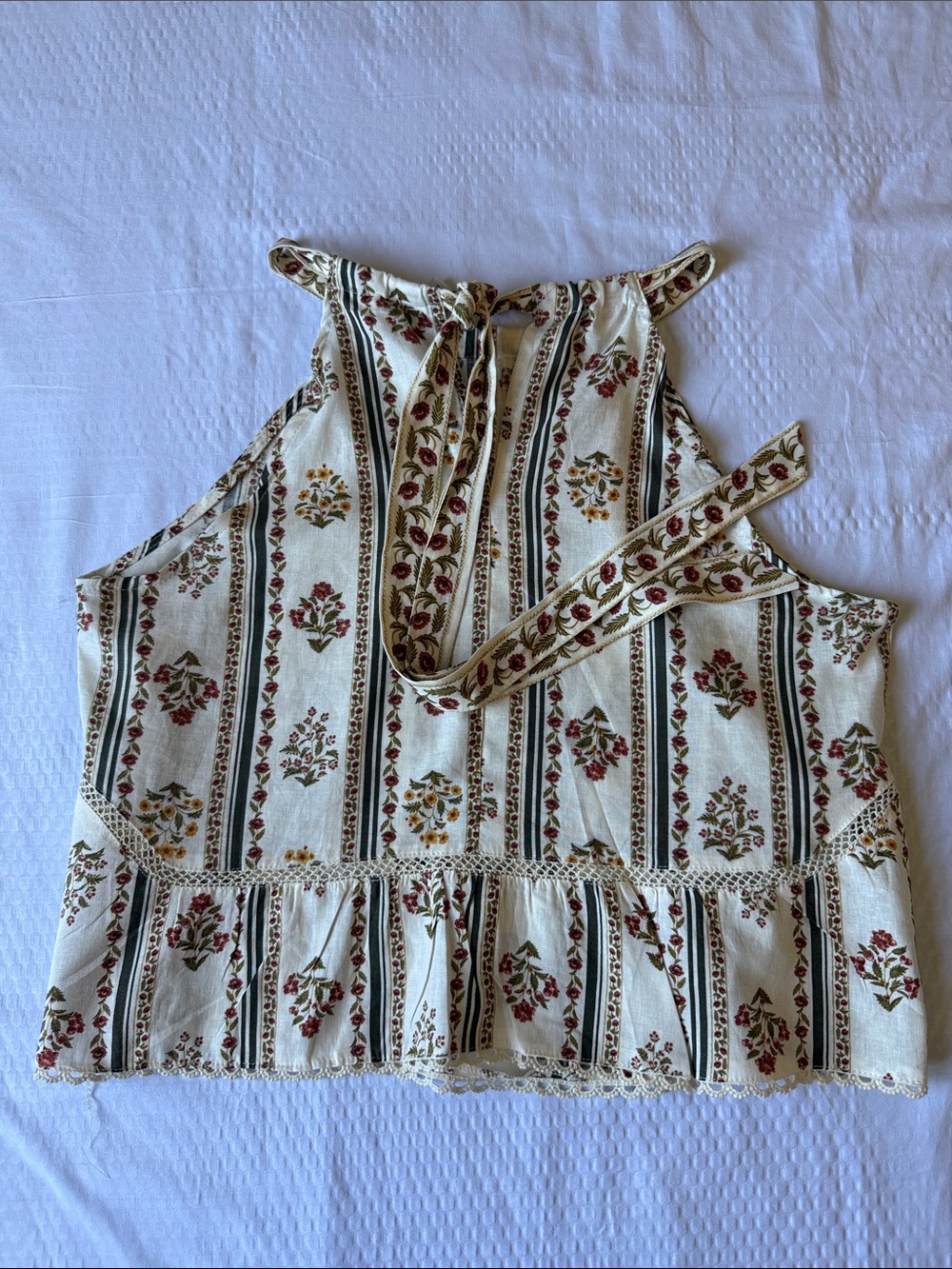 Joie Cream Floral Stripe Tie-Shoulder Camisole - Picture 2 of 8